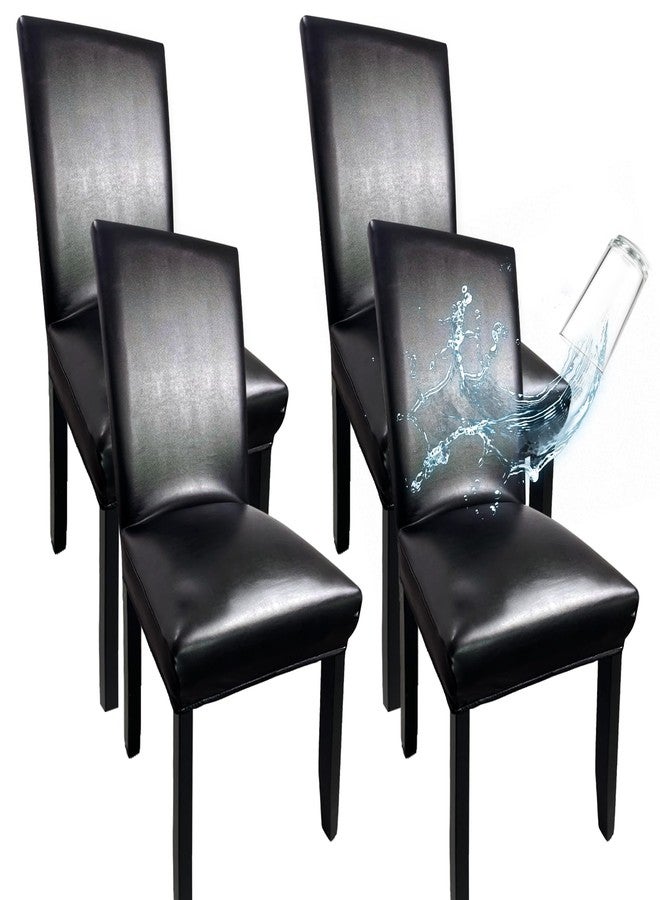 WUSOUPU Leather Chair Covers for Dining Chairs Set of 4, Super Stretch Waterproof Kitchen Chair Covers Thickened Washable Dining Chair Slipcovers Black Chair Seat Covers for Dining/Kitchen/Banquet - Image 1
